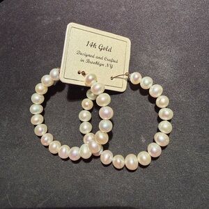 Elegant 14k Gold Pearl Hoop Earrings